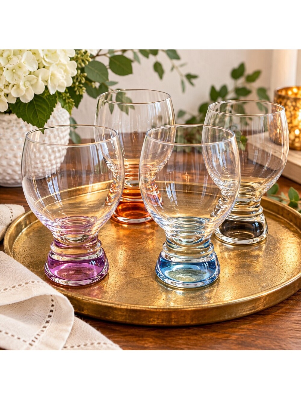 Vintage Colony Calypso Water Goblets Set of 4 Multicolor Colored Base Glasses